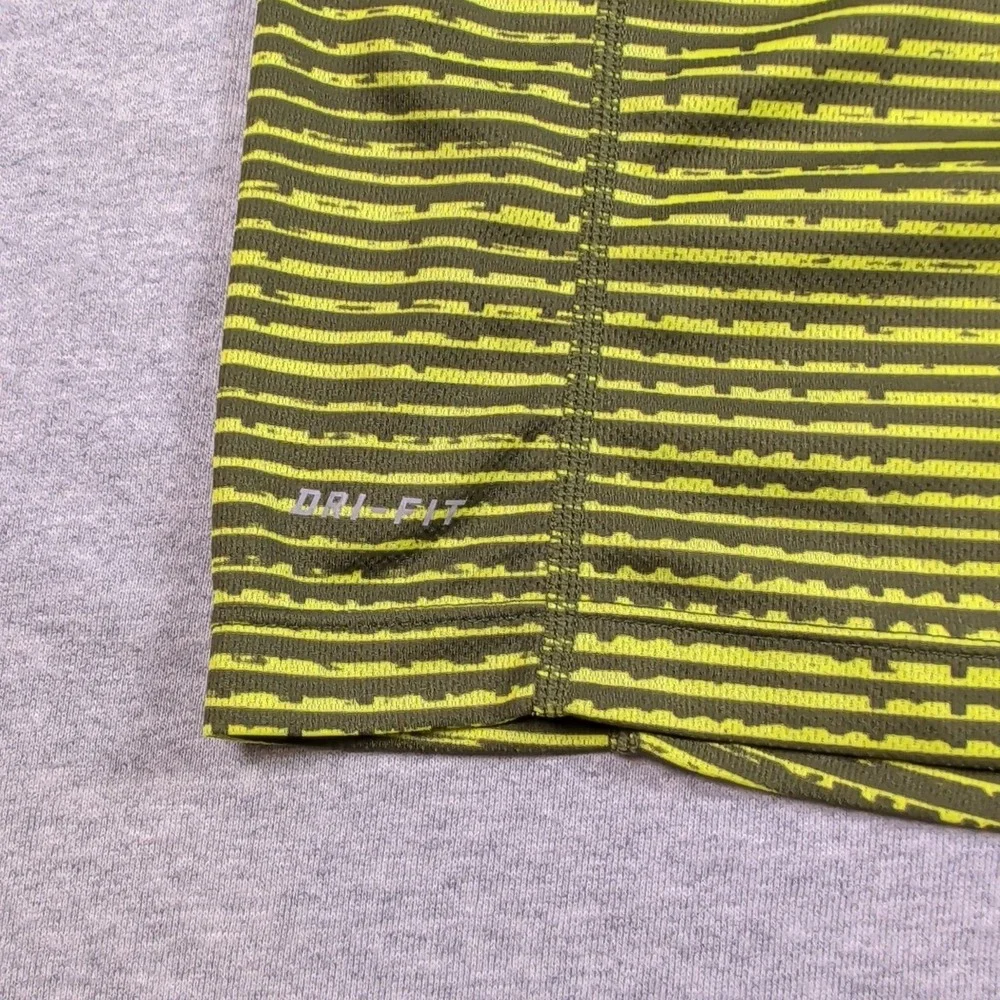 Nike Miler Running Shirt Mens Large Lime Green Striped Dri-FIT 619393-367